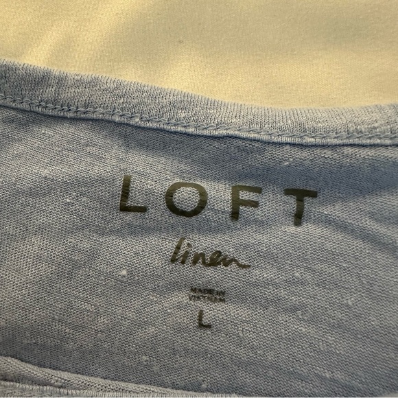 LOFT Mixed Media Flutter Sleeve Soft Linen Top T Shirt in Blue Size L - Picture 4 of 6